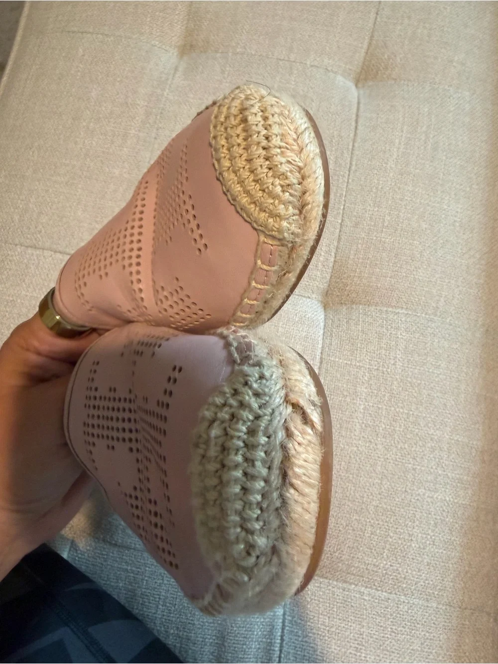 Tory Burch Blush Pink Perforated Leather Espadrille Flats